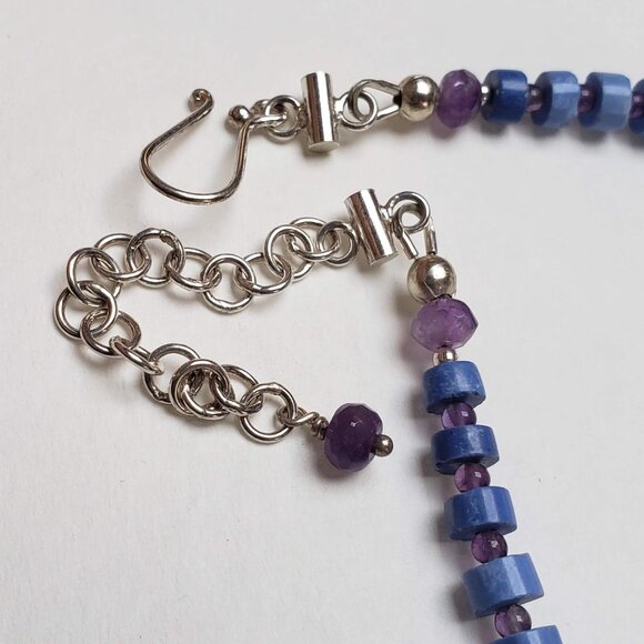 Sterling Silver MAGNESITE AMETHYST CHALCEDONY Necklace Heishi Choker Adjustable - Picture 5 of 16